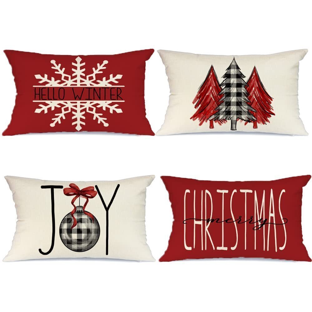 4953 Christmas Pillow Covers 12x20 Set of 4 for Xmas Decorations Buffalo